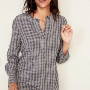 Old Navy Plaid Henley Tunic Top Women's Large L Fall Everyday Casual Classic EUC